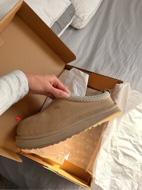 UGG Tan Suede Slip-On Clog with Knit Collar